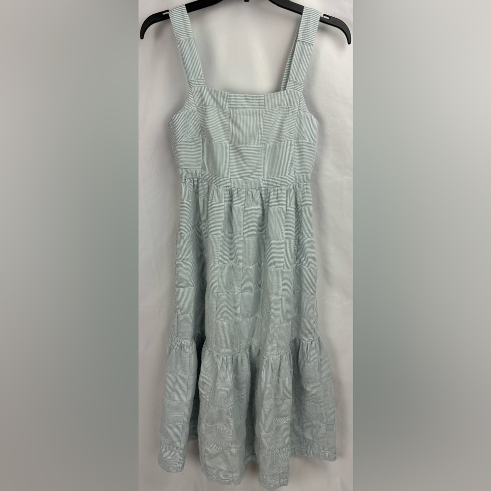 Madewell Blue Striped Sleeveless Cicerly Tiered Midi Patchwork Dress 00